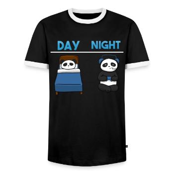 Day Night Gaming Panda Gamer Fun Kid kids - Men's Ringer Shirt - black/white - Front - AI Model Female 172 light (172cm) & AI Model Male 178 light (178cm)