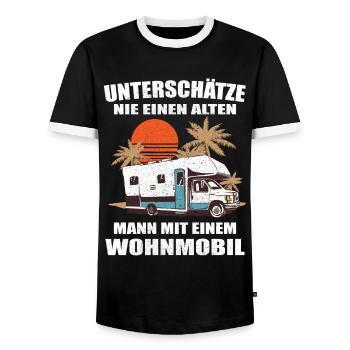 Alter Mann mit Wohnmobil Wohnwagen Camping Camper - Männer Kontrast-T-Shirt - Schwarz/Weiß - Vorne - AI Model Female 172 light (172cm) & AI Model Male 178 light (178cm)