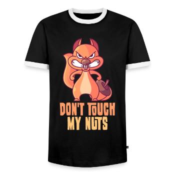 Don't touch my nuts - Men's Ringer Shirt - black/white - Front - AI Model Female 172 light (172cm) & AI Model Male 178 light (178cm)