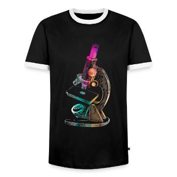 Microscope biology science medicine research - Men's Ringer Shirt - black/white - Front - AI Model Female 172 light (172cm) & AI Model Male 178 light (178cm)