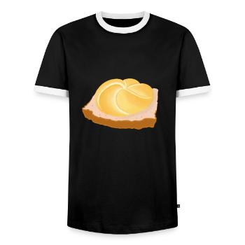 Leberkäse Design - meat cheese for butchers - Men's Ringer Shirt - black/white - Front - AI Model Female 172 light (172cm) & AI Model Male 178 light (178cm)
