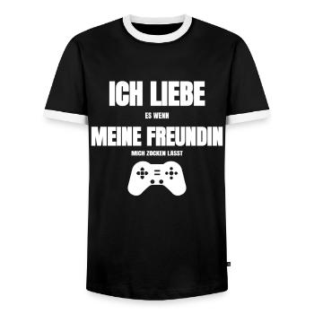 Ich Liebe es wenn meine Freundin mich Zocken lässt - Männer Kontrast-T-Shirt - Schwarz/Weiß - Vorne - AI Model Female 172 light (172cm) & AI Model Male 178 light (178cm)