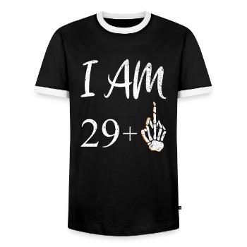 30th birthday - Men's Ringer Shirt - black/white - Front - AI Model Female 172 light (172cm) & AI Model Male 178 light (178cm)