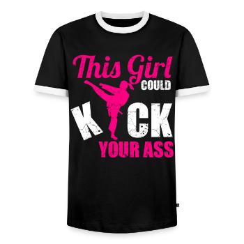 Karaté fille arts martiaux arts martiaux femmes cadeau - T-shirt contrasté Homme - noir/blanc - Devant - AI Model Female 172 light (172cm) & AI Model Male 178 light (178cm)