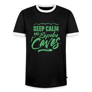 Cave Cave Explorer Caving Team - Men's Ringer Shirt - black/white - Front - AI Model Female 172 light (172cm) & AI Model Male 178 light (178cm)