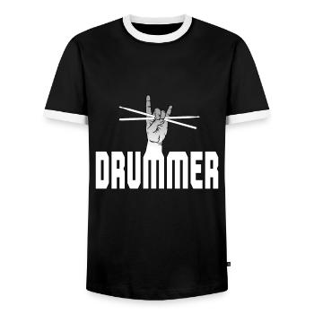 drummer - Men's Ringer Shirt - black/white - Front - AI Model Female 172 light (172cm) & AI Model Male 178 light (178cm)
