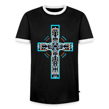 Croix Croix Jésus Eglise Dieu Le Pape Crucifix - T-shirt contrasté Homme - noir/blanc - Devant - AI Model Female 172 light (172cm) & AI Model Male 178 light (178cm)
