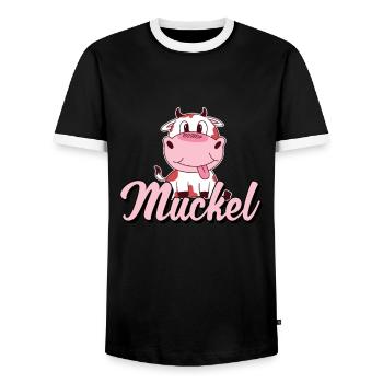 Muckel Kuh Kalb Kälbchen Rind Rindvieh Comic - Männer Kontrast-T-Shirt - Schwarz/Weiß - Vorne - AI Model Female 172 light (172cm) & AI Model Male 178 light (178cm)