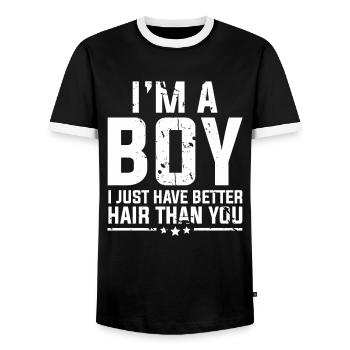 Cadeau d'anniversaire de jeunes beaux cheveux longs - T-shirt contrasté Homme - noir/blanc - Devant - AI Model Female 172 light (172cm) & AI Model Male 178 light (178cm)