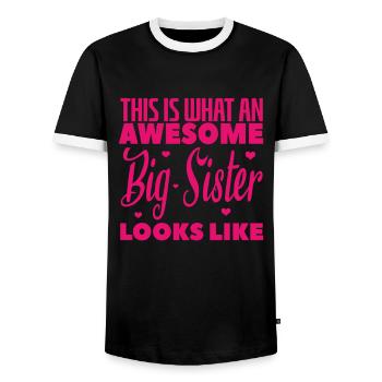 Awesome Big Sister - Männer Kontrast-T-Shirt - Schwarz/Weiß - Vorne - AI Model Female 172 light (172cm) & AI Model Male 178 light (178cm)