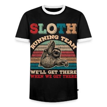 Vintage Sloth Running Team We'll Get There - Men's Ringer Shirt - black/white - Front - AI Model Female 172 light (172cm) & AI Model Male 178 light (178cm)
