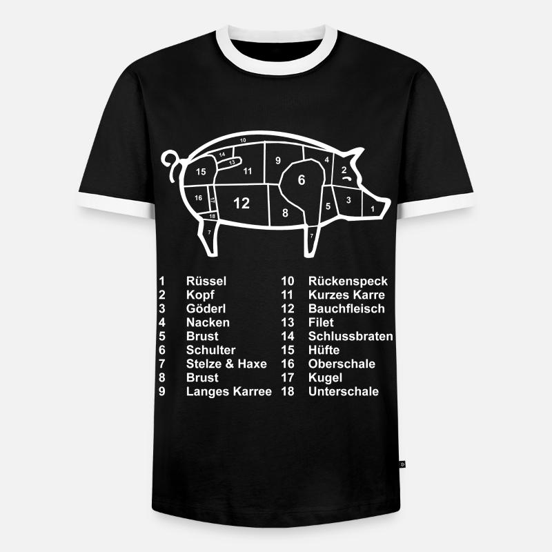Schwein Fleisch Metzger Fleischer - Männer Kontrast-T-Shirt - Schwarz/Weiß