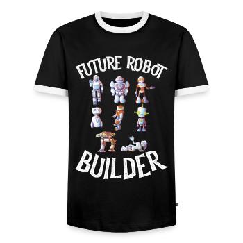 Future Robot Builder, Robot, Robot Art, Robot - Men's Ringer Shirt - black/white - Front - AI Model Female 172 light (172cm) & AI Model Male 178 light (178cm)