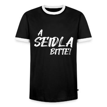 A Seidla Bitte Franken Motiv - Männer Kontrast-T-Shirt - Schwarz/Weiß - Vorne - AI Model Female 172 light (172cm) & AI Model Male 178 light (178cm)