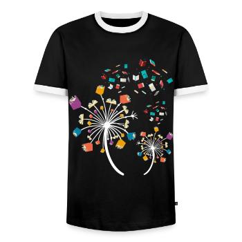 Buch Pusteblume - Männer Kontrast-T-Shirt - Schwarz/Weiß - Vorne - AI Model Female 172 light (172cm) & AI Model Male 178 light (178cm)