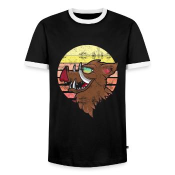Wild boar hunting forester wild boar hunting trophy wild - Men's Ringer Shirt - black/white - Front - AI Model Female 172 light (172cm) & AI Model Male 178 light (178cm)