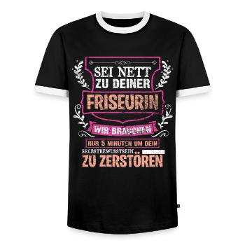 Friseurin - Männer Kontrast-T-Shirt - Schwarz/Weiß - Vorne - AI Model Female 172 light (172cm) & AI Model Male 178 light (178cm)