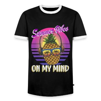 Retro Ananas Sommer Vibes in meinem Kopf - Männer Kontrast-T-Shirt - Schwarz/Weiß - Vorne - AI Model Female 172 light (172cm) & AI Model Male 178 light (178cm)