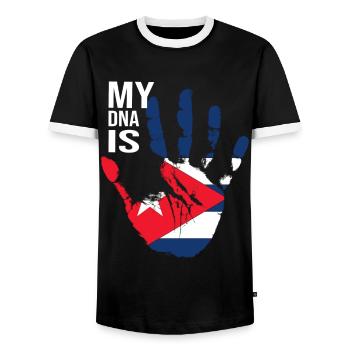 My DNA Is Cuban, Cool Cuba Flag, Cuba Love, Cuba - Men's Ringer Shirt - black/white - Front - AI Model Female 172 light (172cm) & AI Model Male 178 light (178cm)