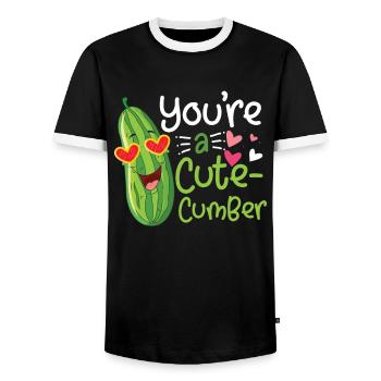 A cute cumber Valentinstag Spruch Gurke - Männer Kontrast-T-Shirt - Schwarz/Weiß - Vorne - AI Model Female 172 light (172cm) & AI Model Male 178 light (178cm)