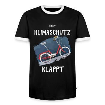 Damit Klimaschutz klappt mit dem Klapprad 20 Zoll. - Männer Kontrast-T-Shirt - Schwarz/Weiß - Vorne - AI Model Female 172 light (172cm) & AI Model Male 178 light (178cm)