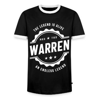 Warren Personalized Name Birthday Gift - Men's Ringer Shirt - black/white - Front - AI Model Female 172 light (172cm) & AI Model Male 178 light (178cm)