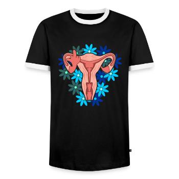 Uterus vagina vagina middle finger feminism - Men's Ringer Shirt - black/white - Front - AI Model Female 172 light (172cm) & AI Model Male 178 light (178cm)
