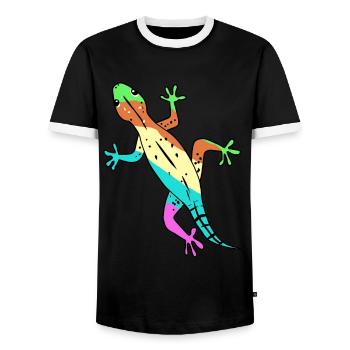 Eidechse Gecko Zoologie Wildtiere Lurch Amphibie - Männer Kontrast-T-Shirt - Schwarz/Weiß - Vorne - AI Model Female 172 light (172cm) & AI Model Male 178 light (178cm)