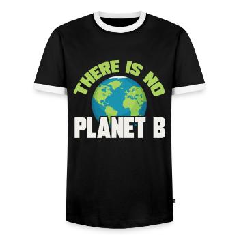 Climate change Climate protection - Men's Ringer Shirt - black/white - Front - AI Model Female 172 light (172cm) & AI Model Male 178 light (178cm)