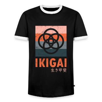 Ikigai vintage - Men's Ringer Shirt - black/white - Front - AI Model Female 172 light (172cm) & AI Model Male 178 light (178cm)
