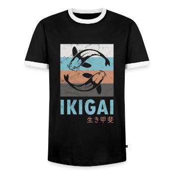 Ikigai Koi carp retro vintage design - Men's Ringer Shirt - black/white - Front - AI Model Female 172 light (172cm) & AI Model Male 178 light (178cm)