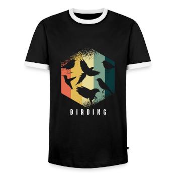 Bird Watchers Birders Binoculars Nature Wildlife - Men's Ringer Shirt - black/white - Front - AI Model Female 172 light (172cm) & AI Model Male 178 light (178cm)