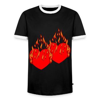 Coeur Valentin Love Flame Romantique - T-shirt contrasté Homme - noir/blanc - Devant - AI Model Female 172 light (172cm) & AI Model Male 178 light (178cm)