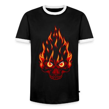 Hardrock Rocker Tattoo Totenkopf Motorrad Flamme - Männer Kontrast-T-Shirt - Schwarz/Weiß - Vorne - AI Model Female 172 light (172cm) & AI Model Male 178 light (178cm)