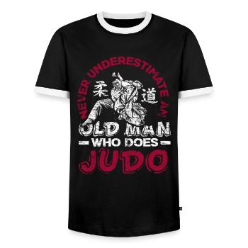 Judo old man - Men's Ringer Shirt - black/white - Front - AI Model Female 172 light (172cm) & AI Model Male 178 light (178cm)