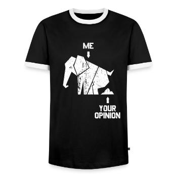kackender Elefant Me Your Opinion freche Sprüche - Männer Kontrast-T-Shirt - Schwarz/Weiß - Vorne - AI Model Female 172 light (172cm) & AI Model Male 178 light (178cm)