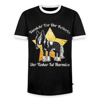 Irish Tinker Pferd Gypsy Cop - Männer Kontrast-T-Shirt - Schwarz/Weiß - Vorne - AI Model Female 172 light (172cm) & AI Model Male 178 light (178cm)