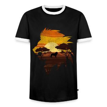 Lion Afrique - T-shirt contrasté Homme - noir/blanc - Devant - AI Model Female 172 light (172cm) & AI Model Male 178 light (178cm)