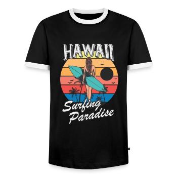 Hawaii surf girl retro design - Men's Ringer Shirt - black/white - Front - AI Model Female 172 light (172cm) & AI Model Male 178 light (178cm)