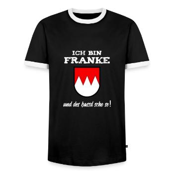 Franke Und Des Bassd Scho So - Männer Kontrast-T-Shirt - Schwarz/Weiß - Vorne - AI Model Female 172 light (172cm) & AI Model Male 178 light (178cm)