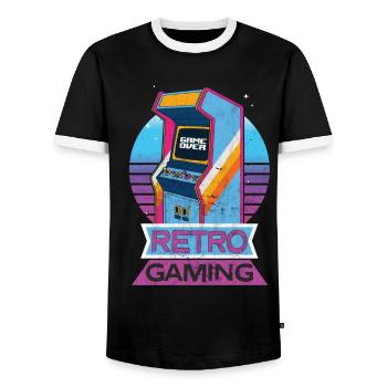 Gaming vintage Automat, Geschenk für Vater Mutter - Männer Kontrast-T-Shirt - Schwarz/Weiß - Vorne - AI Model Female 172 light (172cm) & AI Model Male 178 light (178cm)
