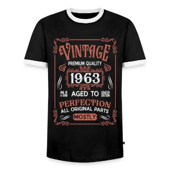 Birthday born in 1963 - Men's Ringer Shirt - black/white - Front - AI Model Female 172 light (172cm) & AI Model Male 178 light (178cm)