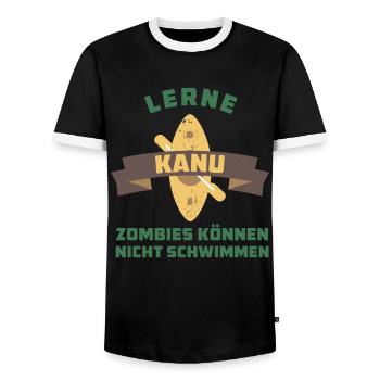 Flusskanu - Kajak - Männer Kontrast-T-Shirt - Schwarz/Weiß - Vorne - AI Model Female 172 light (172cm) & AI Model Male 178 light (178cm)