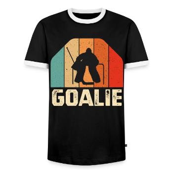 vintage ice hockey goalie player gifts t-shirt - Men's Ringer Shirt - black/white - Front - AI Model Female 172 light (172cm) & AI Model Male 178 light (178cm)