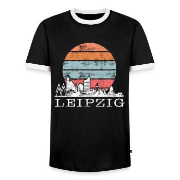 Mein Leipzig Skyline Deutschland Heimat Stadt - Männer Kontrast-T-Shirt - Schwarz/Weiß - Vorne - AI Model Female 172 light (172cm) & AI Model Male 178 light (178cm)