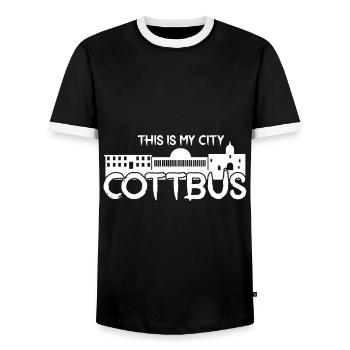 Cottbus - My City - - Home - Men's Ringer Shirt - black/white - Front - AI Model Female 172 light (172cm) & AI Model Male 178 light (178cm)