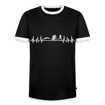 Triathlon Herzschlag Sportler Rad Schwimmer Athlet - Männer Kontrast-T-Shirt - Schwarz/Weiß - Vorne - AI Model Female 172 light (172cm) & AI Model Male 178 light (178cm)