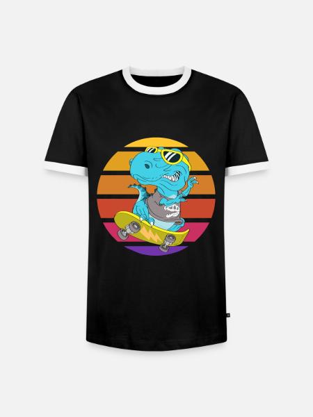 Skater Dinosaurier TRex - Männer Kontrast-T-Shirt - Schwarz/Weiß