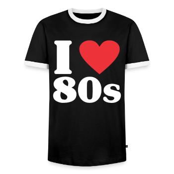 80s Love Heart Nostalgia Gift Birthday - Men's Ringer Shirt - black/white - Front - AI Model Female 172 light (172cm) & AI Model Male 178 light (178cm)