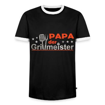 Papa Der Grillmeister Vatertagsgeschenk - Männer Kontrast-T-Shirt - Schwarz/Weiß - Vorne - AI Model Female 172 light (172cm) & AI Model Male 178 light (178cm)